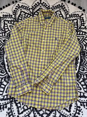 Ralph Lauren Yellow Plaid Button-Down Shirt with Blue & Pink Accents